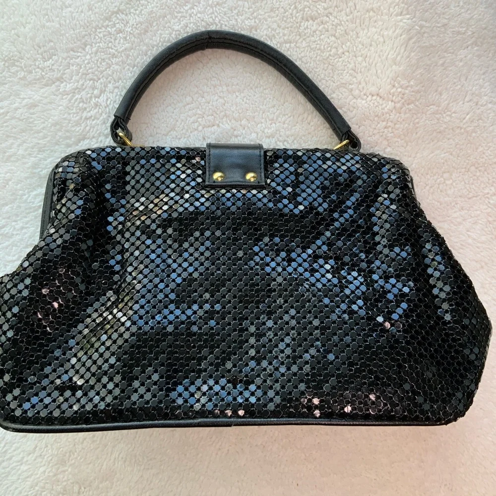 Vintage Satchel Bag Black Mesh Evening Holiday Hinge Close